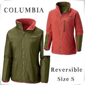 COLUMBIA Reversible Fleece-Line Zip up Winter Jacket in Olive Green with Pink